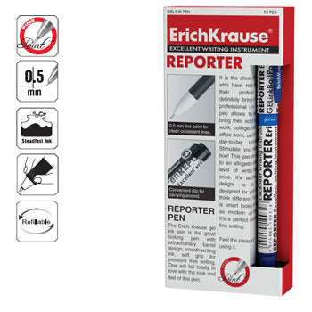 Esferográfica Gel EK Reporter Azul 0,5mm 12un