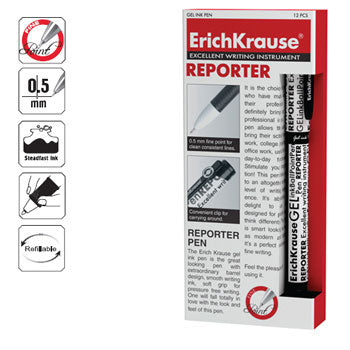 Esferográfica Gel EK Reporter Preto 0,5mm 12un