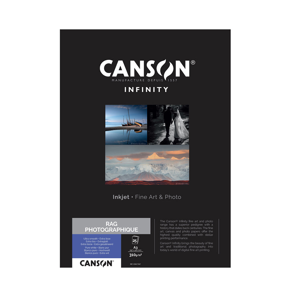 Papel A3 310g Canson Infinity Rag Photograph 100% 25Fls