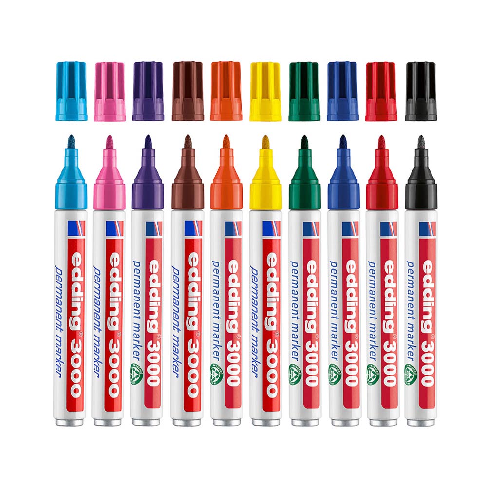 Marcador Permanente Grosso Edding 3000 10 Cores 1,5-3mm 10un