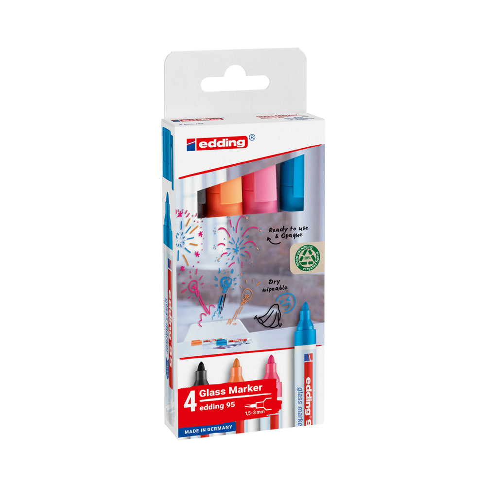 Marcador Quadros Vidro Edding 95 1,5-3mm 4 Cores Pt Lr Rs Az