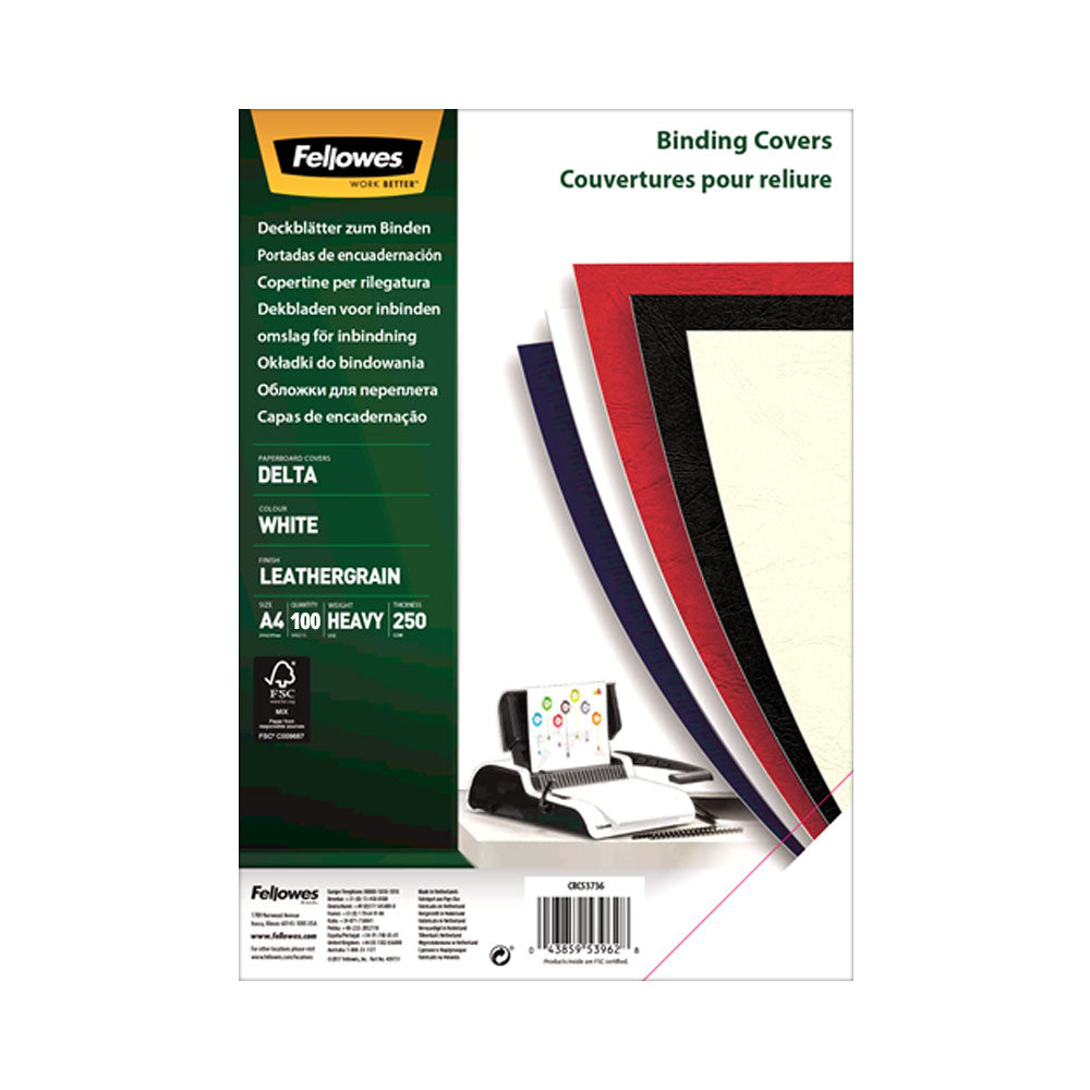 Capa Encadernação A4 250g Delta Couro Branco 100un
