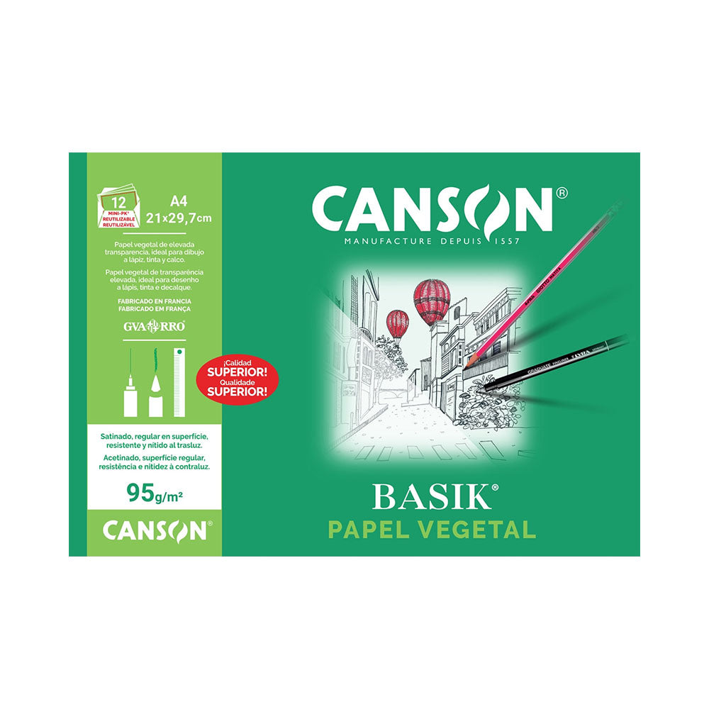 Papel Vegetal A4 95g Canson Basik Minipack 12Fls