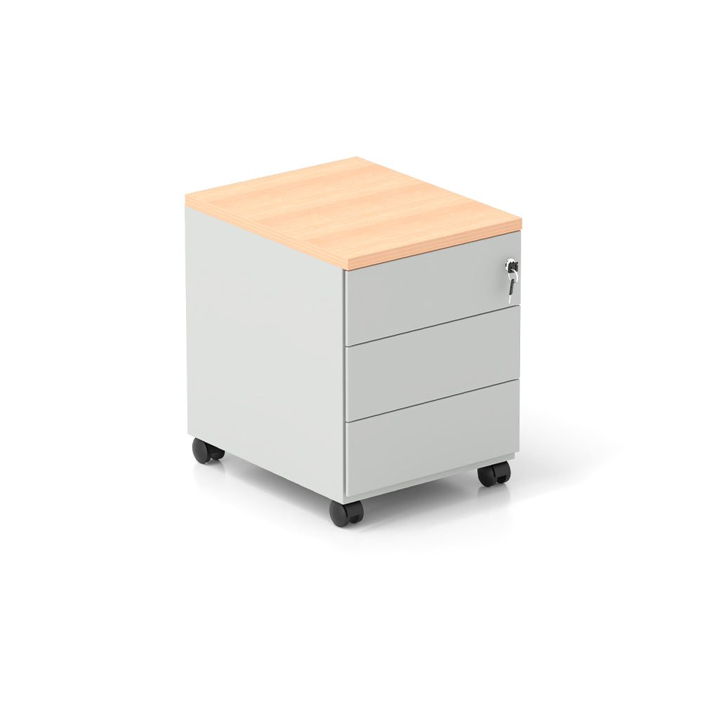 Bloco Rodado 3 Gavetas c/ Rodas 410x515x520mm Cinza/Faia