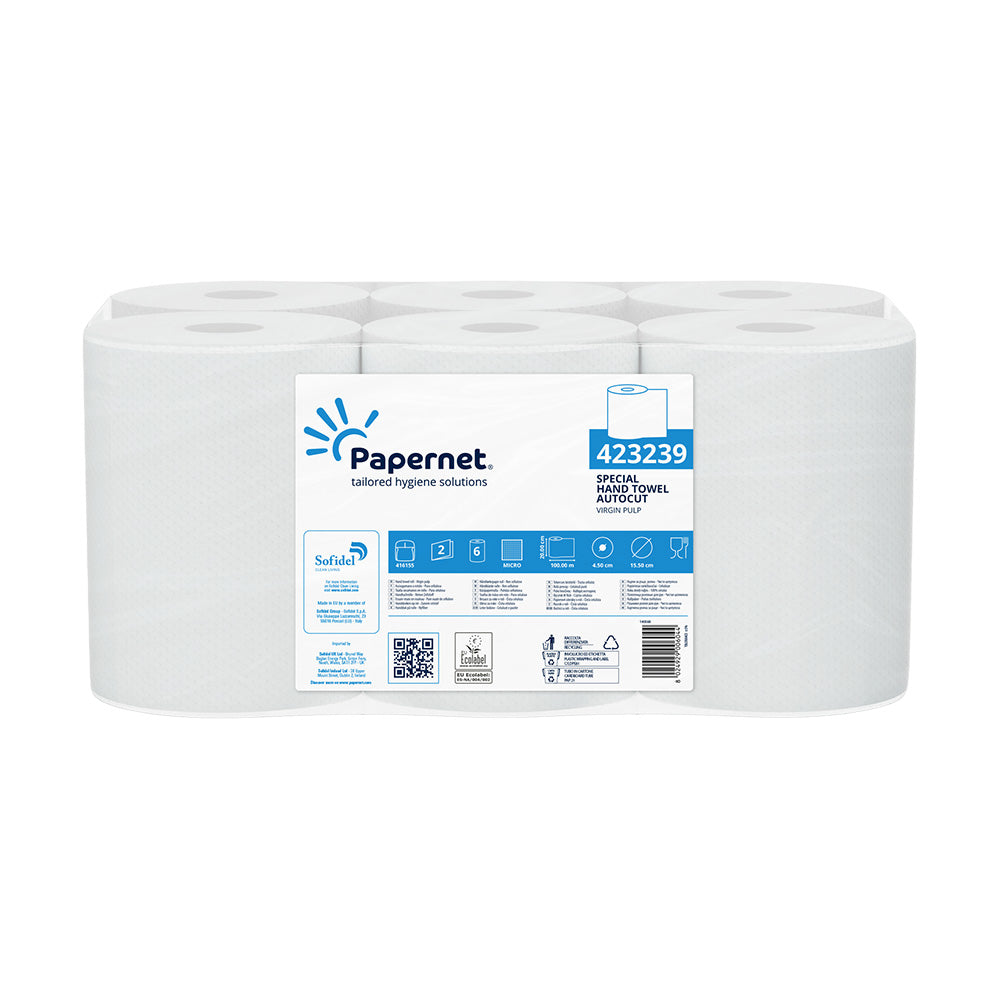Rolo Toalhas Mão AutoCorte 100mx20cm 37g 2Fls PAPERNET 6un