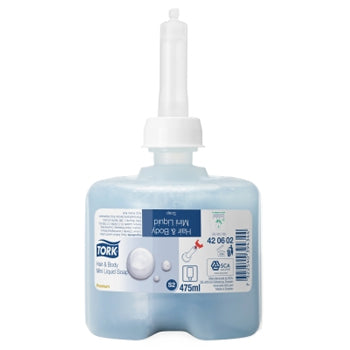 Sabonete Gel Banho Corpo e Cabelo TORK S2 475 500ml Pack 8un