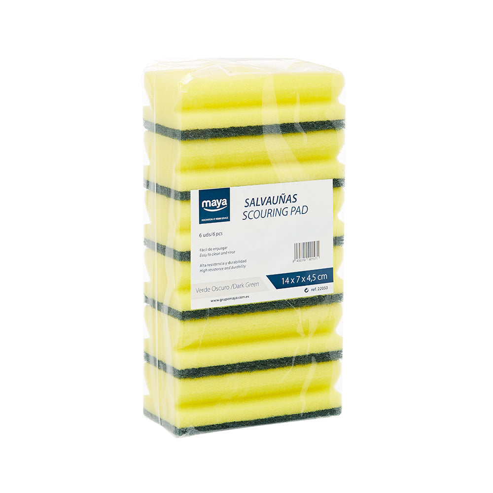 Esfregão Esponja Salva Unhas 14x7cm Amarelo/Verde Pack 6un