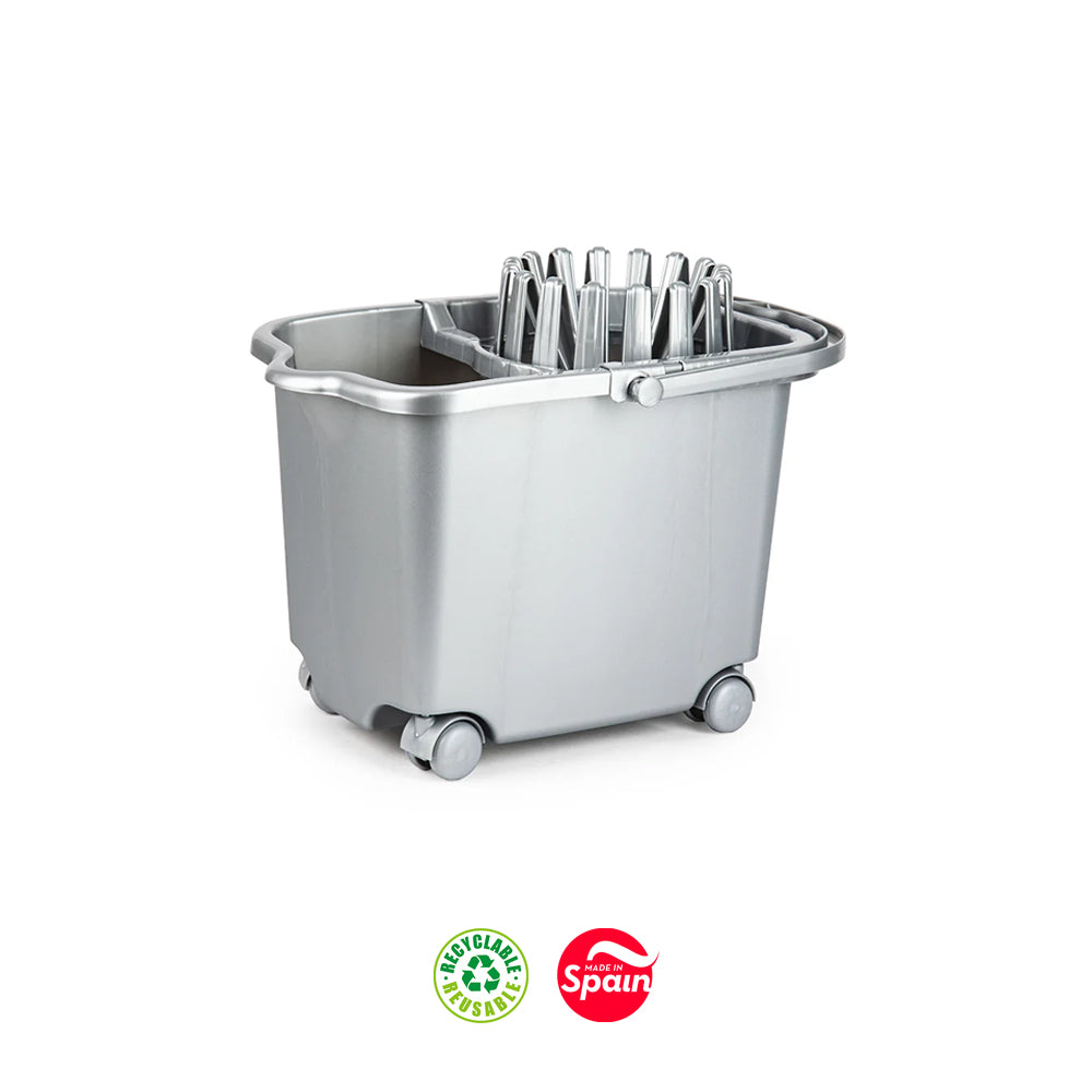 Balde com Espremedor Retangular c/ Rodas 15L Prata