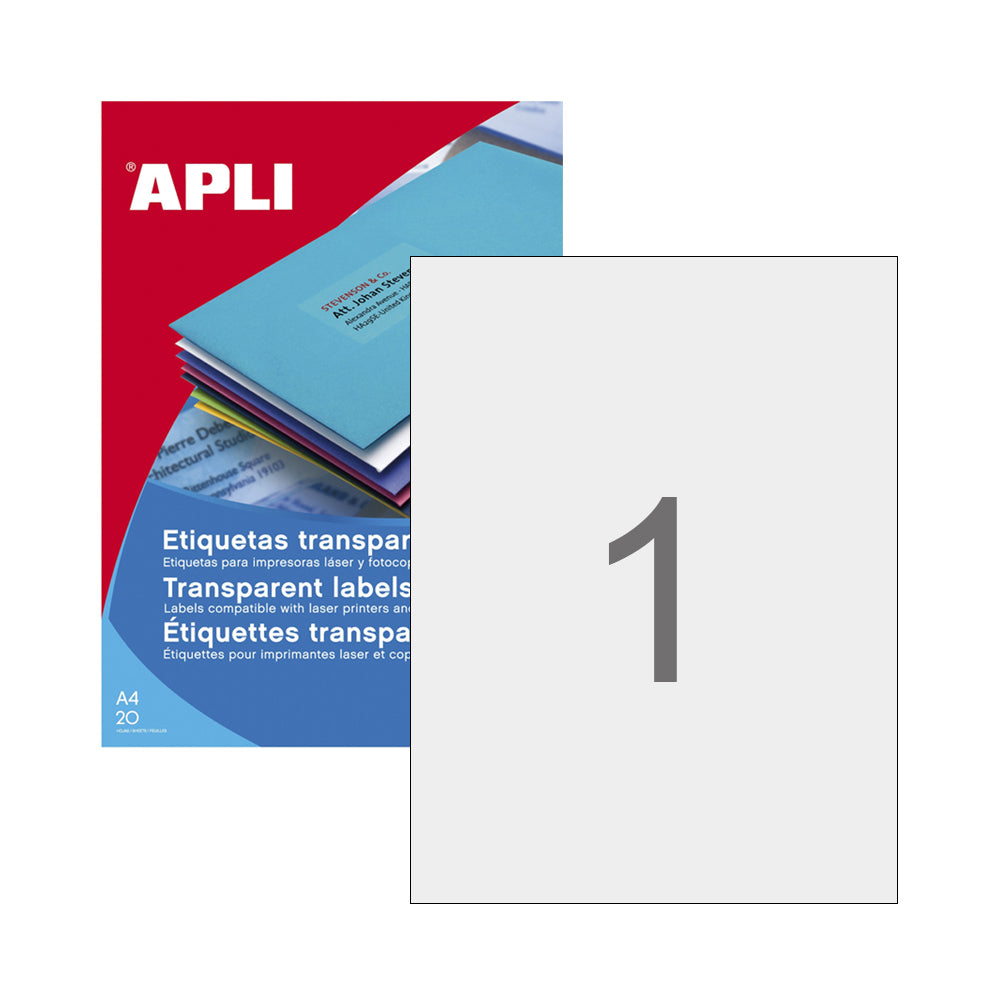 Etiquetas 210x297mm 20Fls Intempéries Transparente Apli 20un