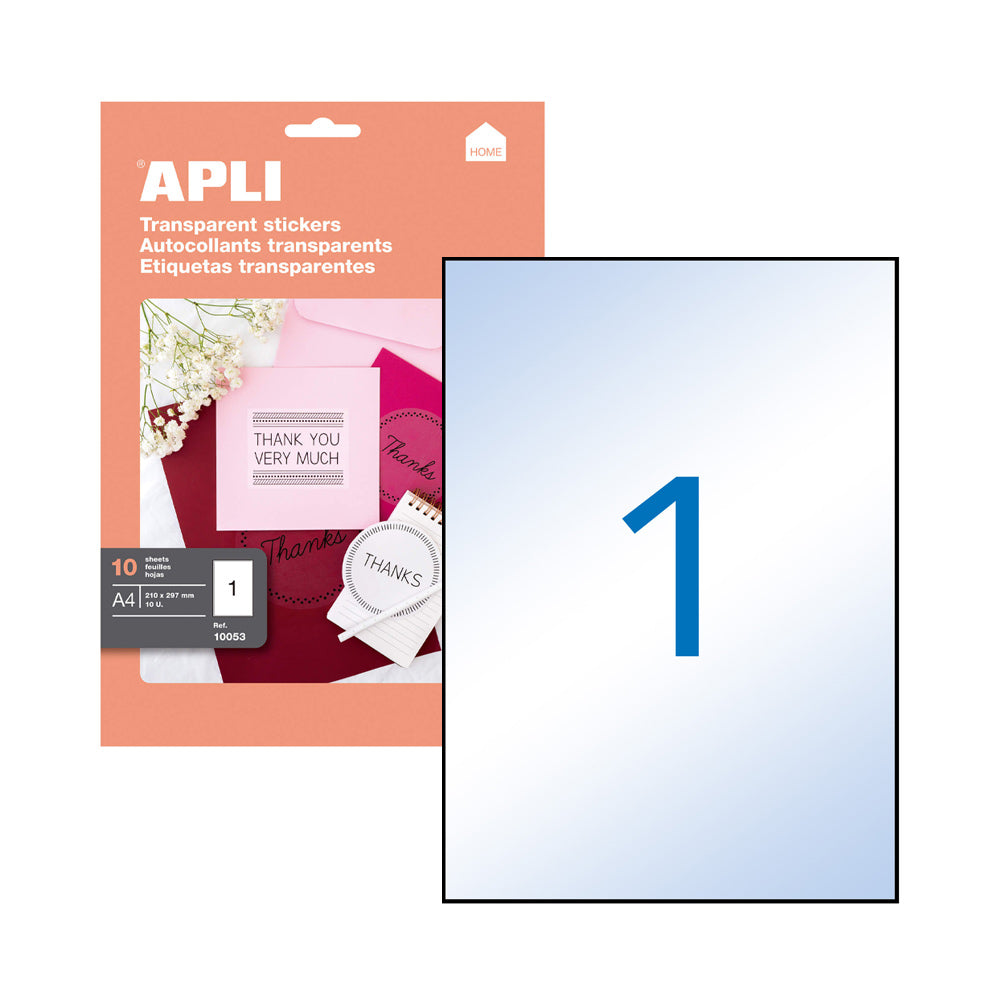 Etiquetas 210x297mm 10Fls A4 Transparente Apli 10un