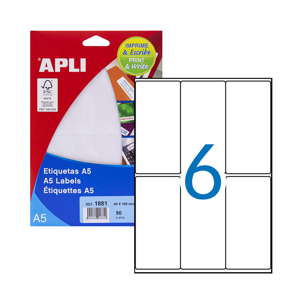 Etiquetas 049x100mm 15Fls A5 Branco Apli 102un