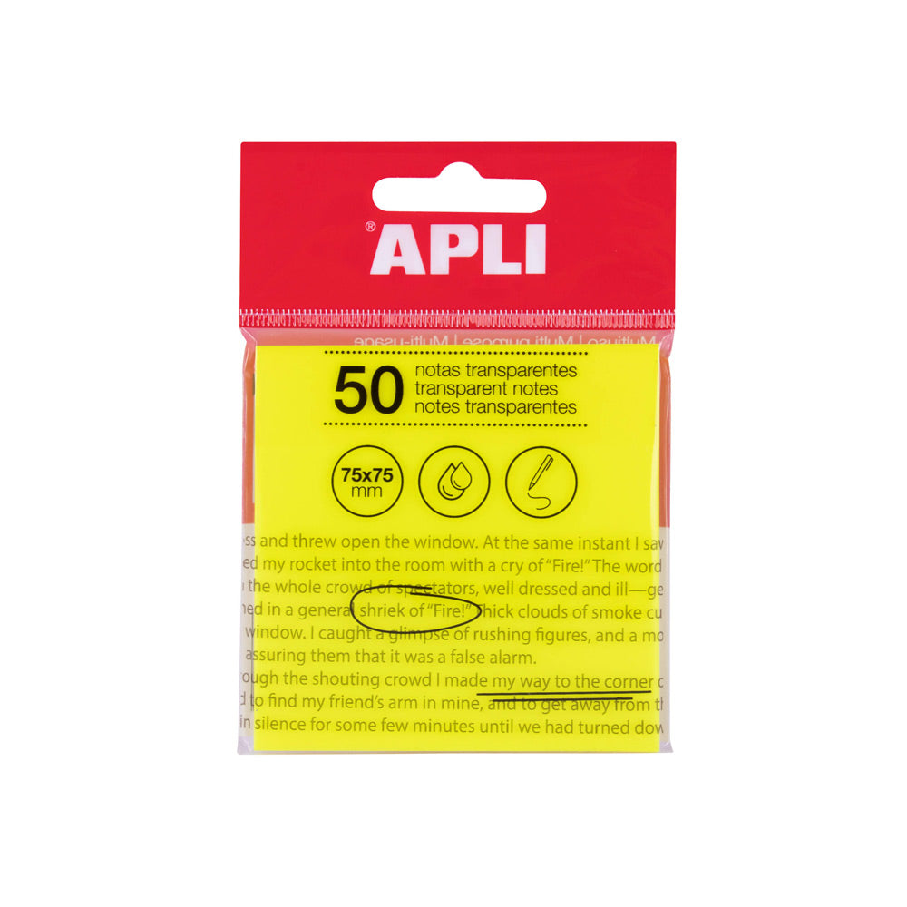 Bloco Notas Aderentes 075x075mm Film Apli Amarelo Transp 50F