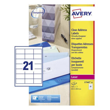 Etiquetas 063,5x038,1mm 25Fls Transparente Avery 525un