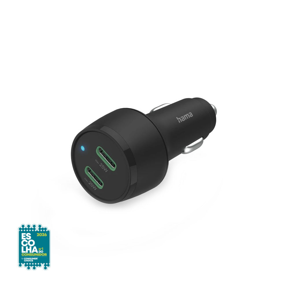 Carregador Isqueiro Auto USB-C PD 2 Portas 45W Preto