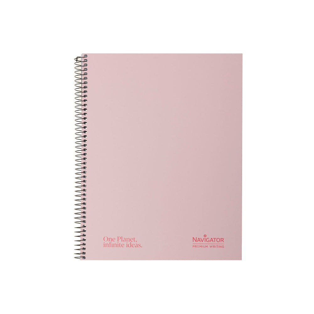 Caderno Espiral A4 Quadriculado Navigator Rosa Pastel 120Fls com margem 5 Bandas