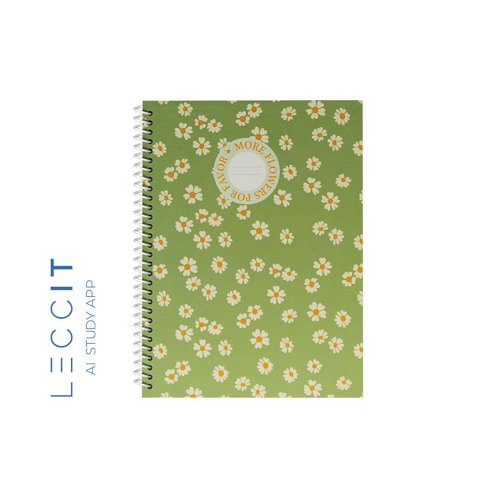 Caderno Espiral A5 Quadriculado FLOWERS Verde 80Fls 1un