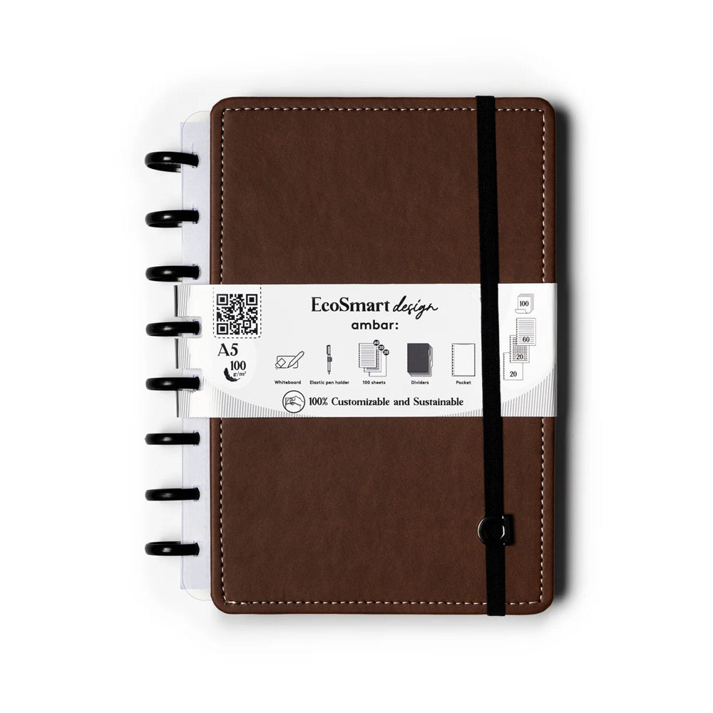 Caderno EcoSmart A5 PU Ambar Castanho 100g 100Fls