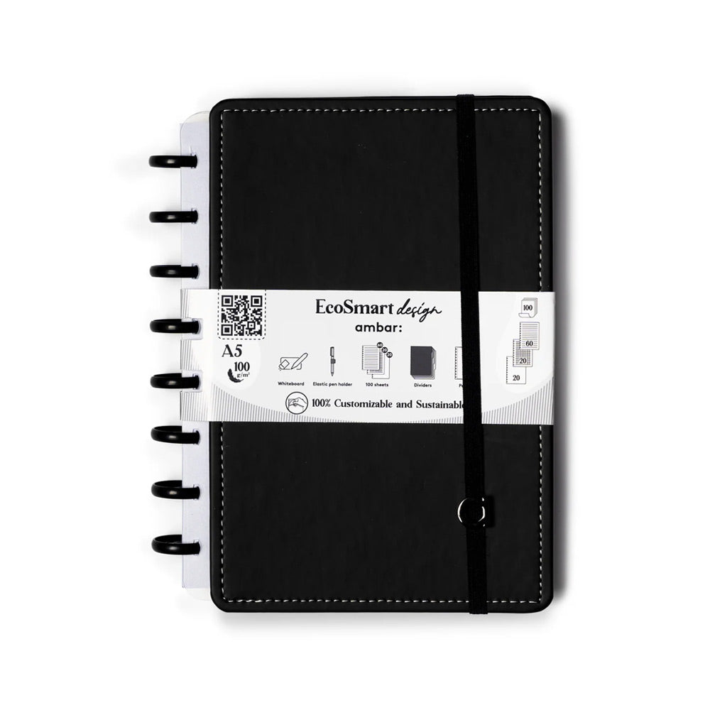 Caderno EcoSmart A5 PU Ambar Preto 100g 100Fls