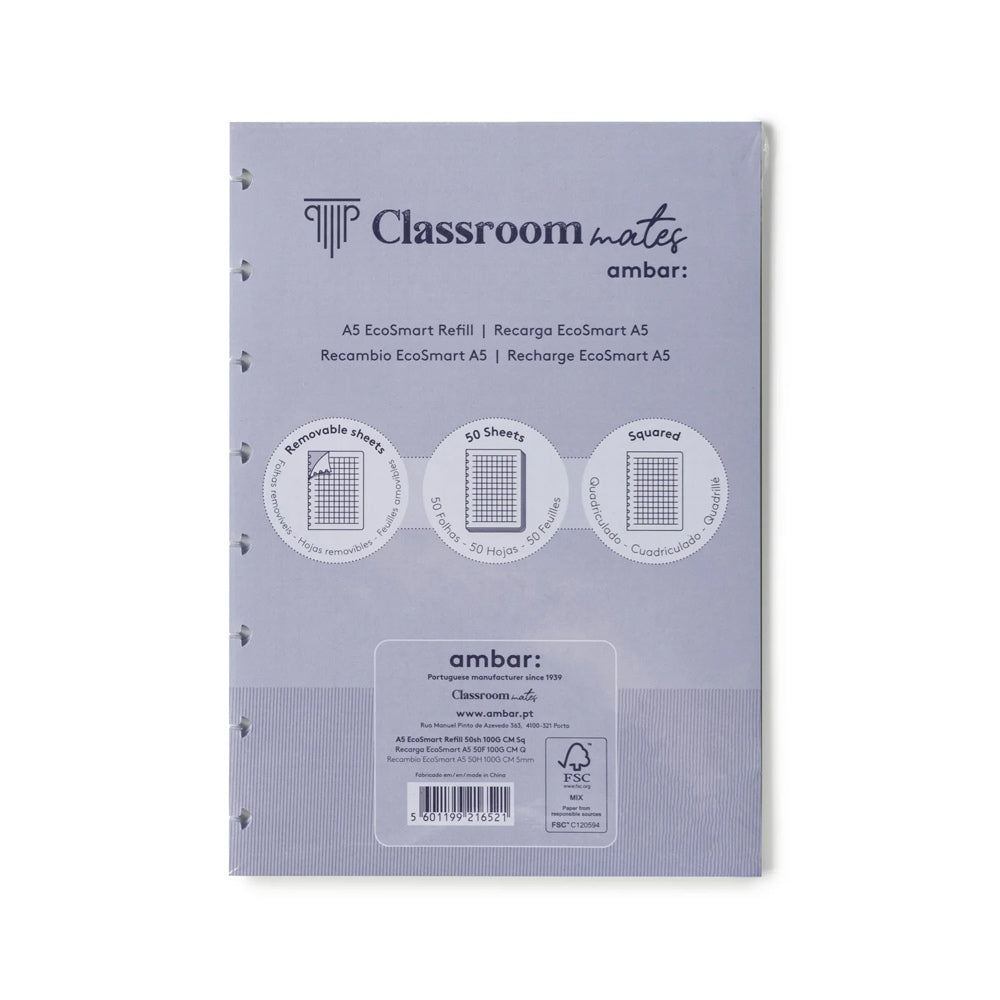 Recarga Caderno EcoSmart Ambar A5 Quadriculado 50Fls