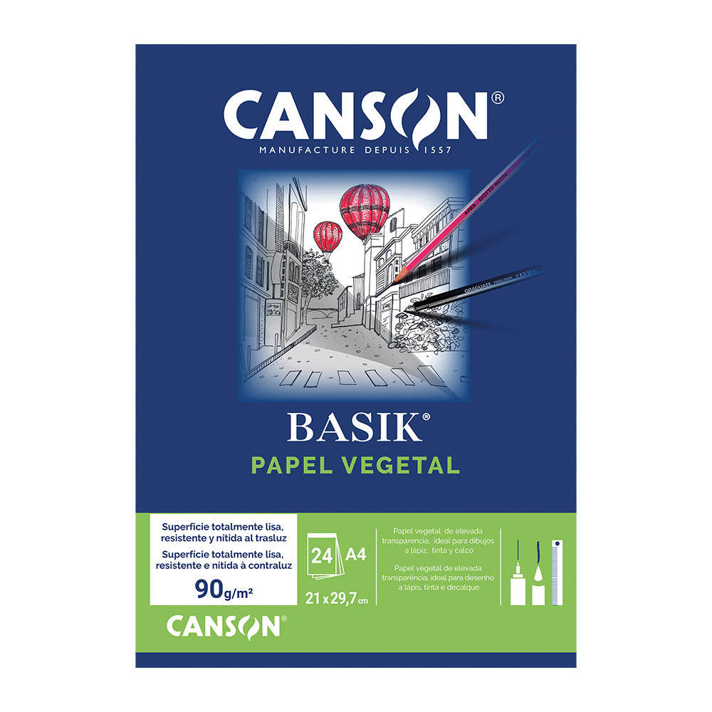 Papel Vegetal A4 90g Canson Basik Bloco 24Fls