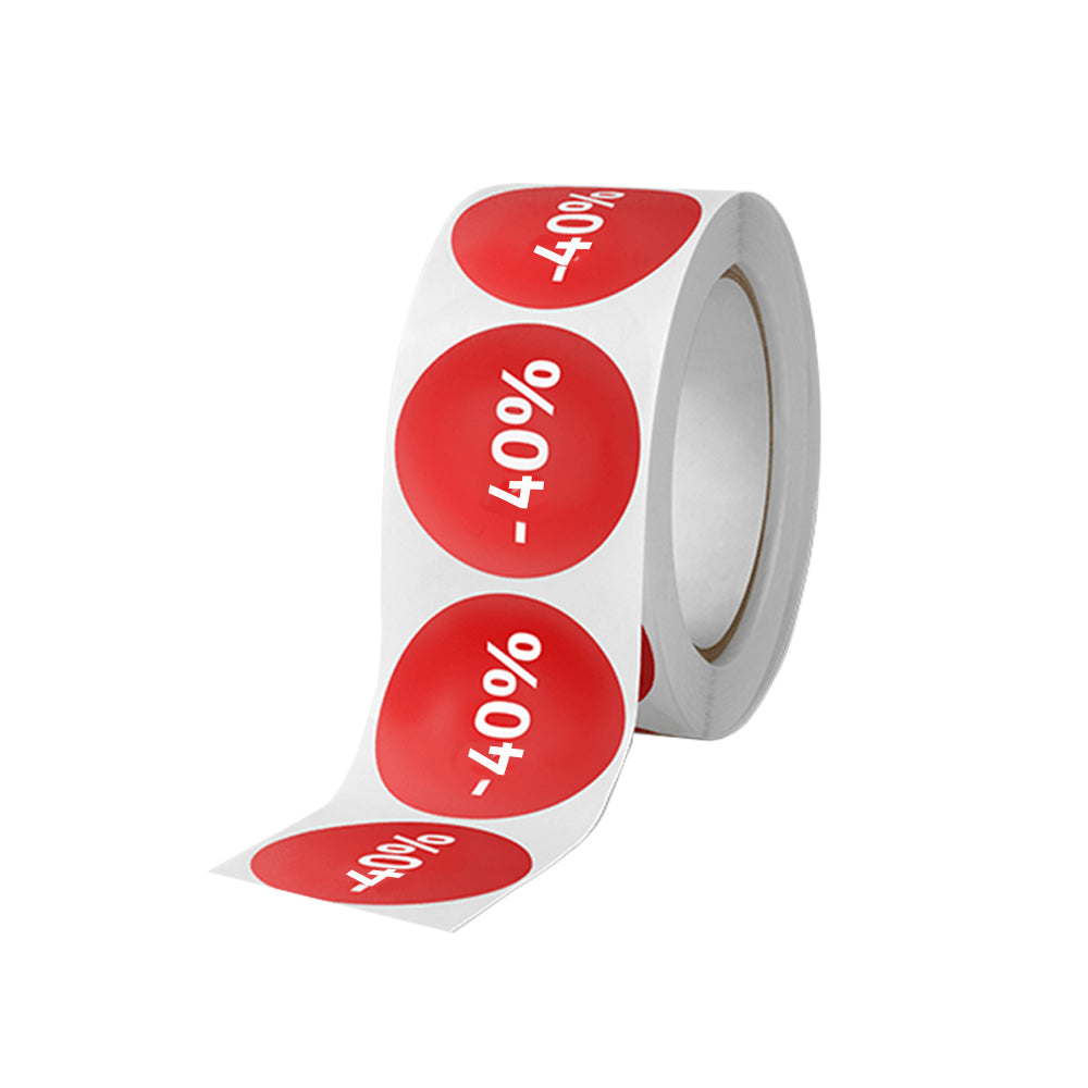 Etiquetas Promocionais Redondas -40% Rolo 400un Vermelho