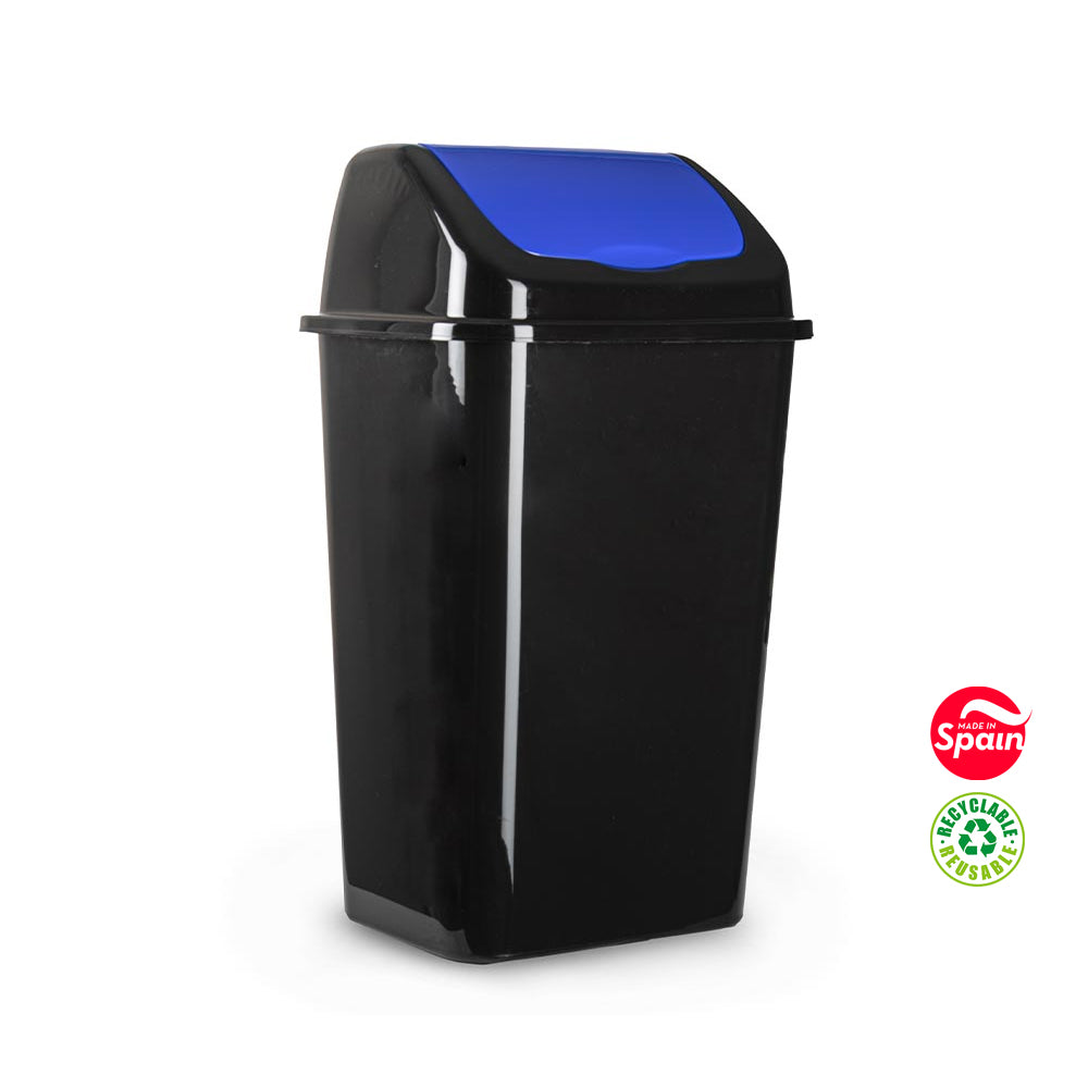 Contentor 30L Plástico Tampa Basculante Preto/Azul