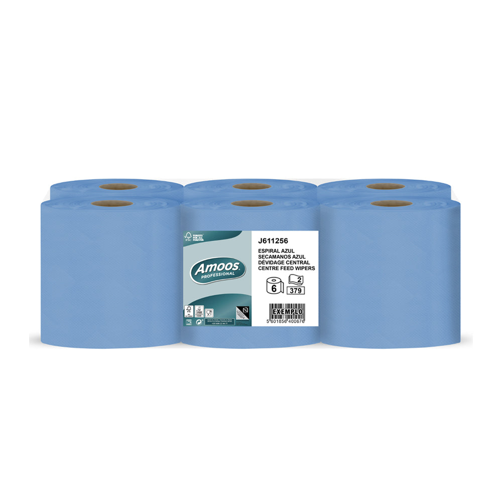 Rolo Espiral 125mx19,2cm 2Fls 36g AMOOS Picotado Azul 6un