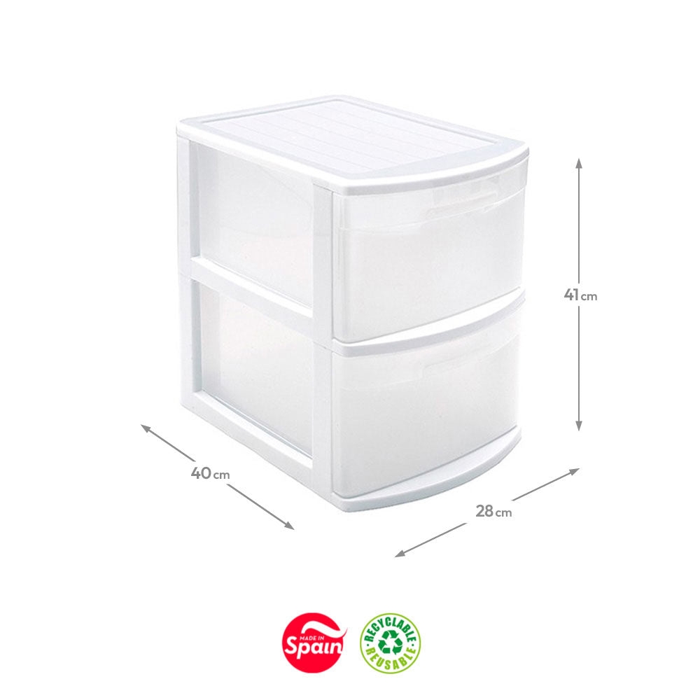 Bloco 2 Gavetas Plástico Tamesis 40x28x41cm Branco