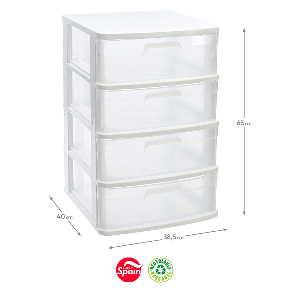 Bloco 4 Gavetas Plástico Sena 38,5x40x65cm Branco
