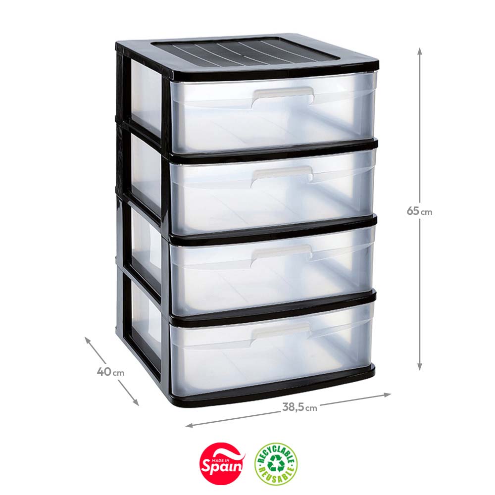 Bloco 4 Gavetas Plástico Sena 38,5x40x65cm Preto