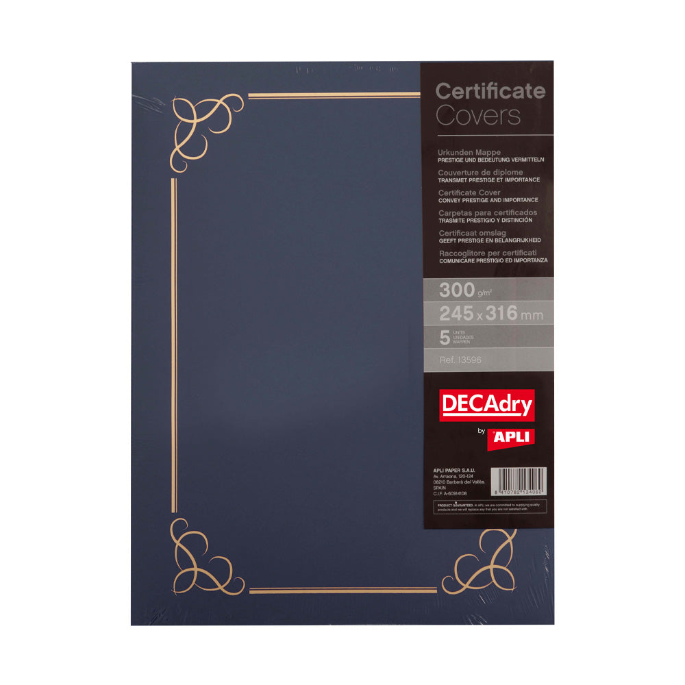 Capa para Certificados / Diplomas 245x316mm 300gr Azul 5un