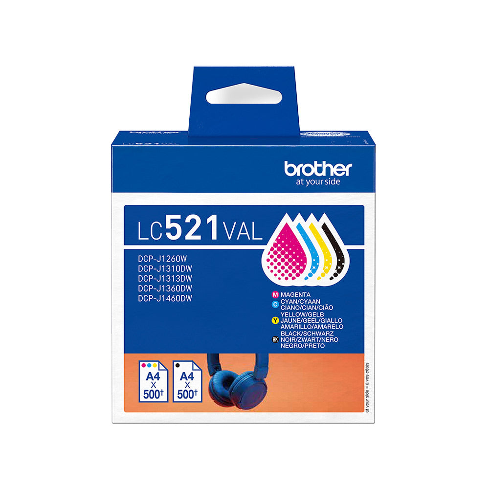 Pack Tinteiros Brother LC521VAL 4 Cores 500 Pág.