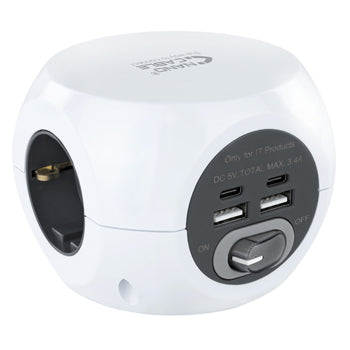 Extensão 3 Tomadas 2x USB-A + 2x USB-C